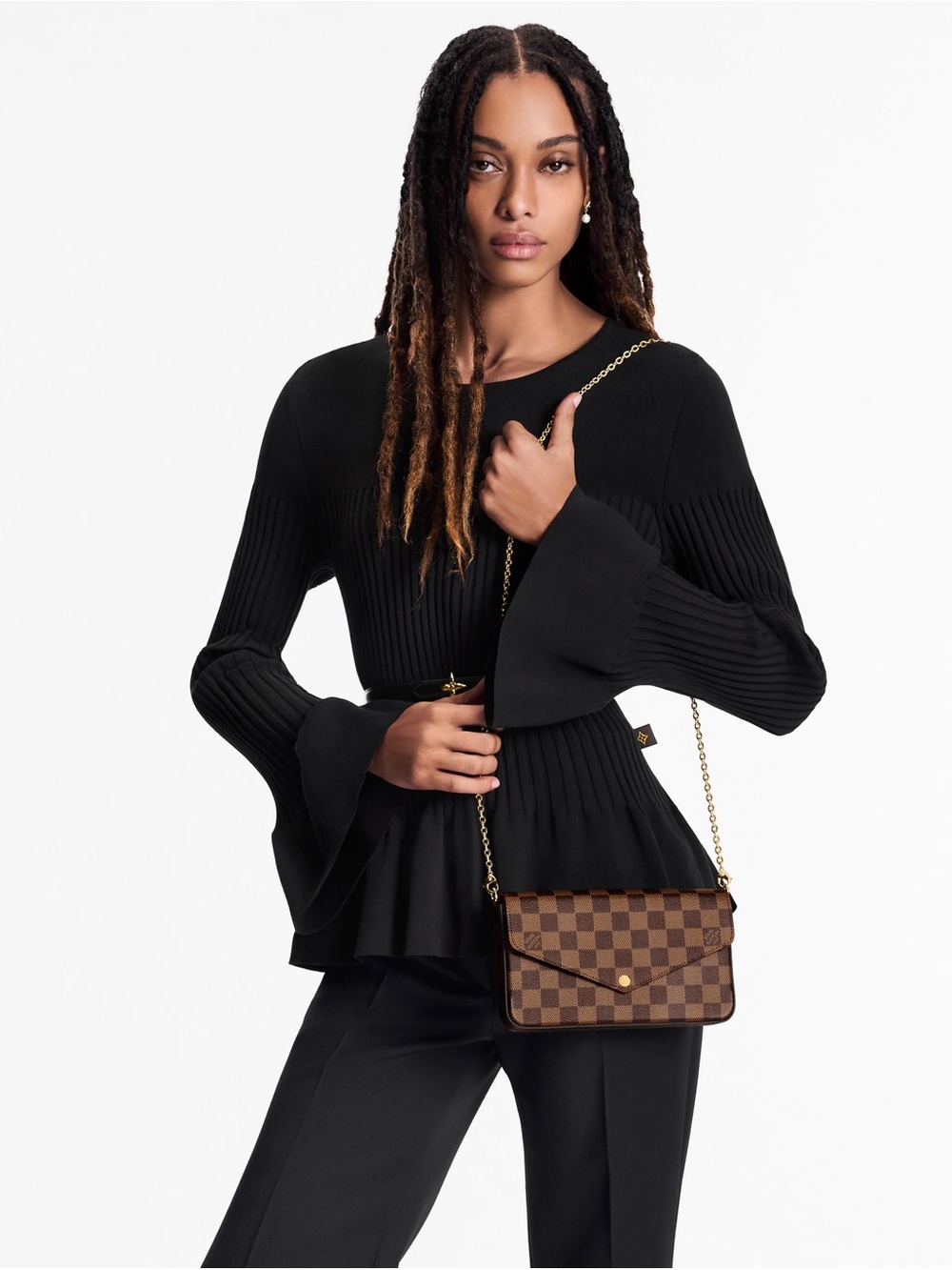 Louis Vuitton Brown Damier Ebene Crossbody with Gold Chain